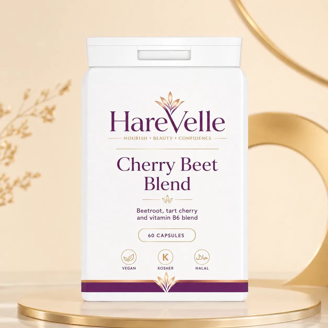 Front of the Cherry Beet Blend 60-capsule pack with beetroot, tart cherry and vitamin B6