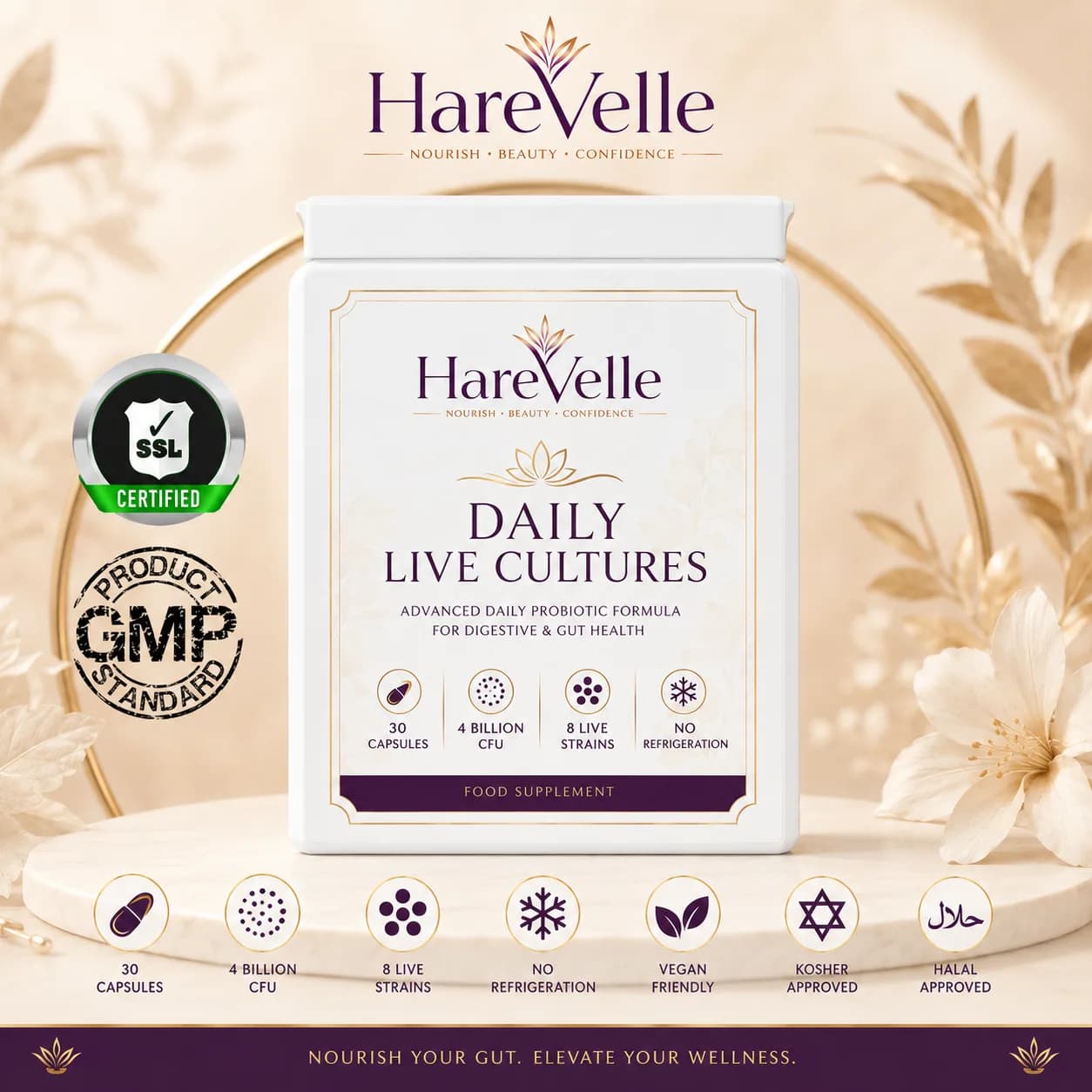 Daily Live Cultures details panel with capsule count and suitability