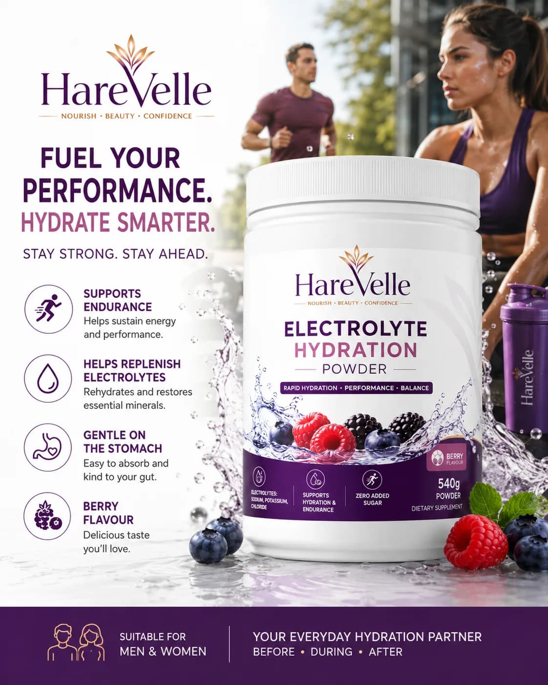 Electrolyte Hydration Powder details panel with serving size