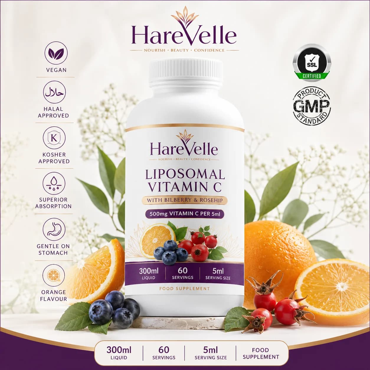 Front of the Liposomal Vitamin C 300ml liquid bottle