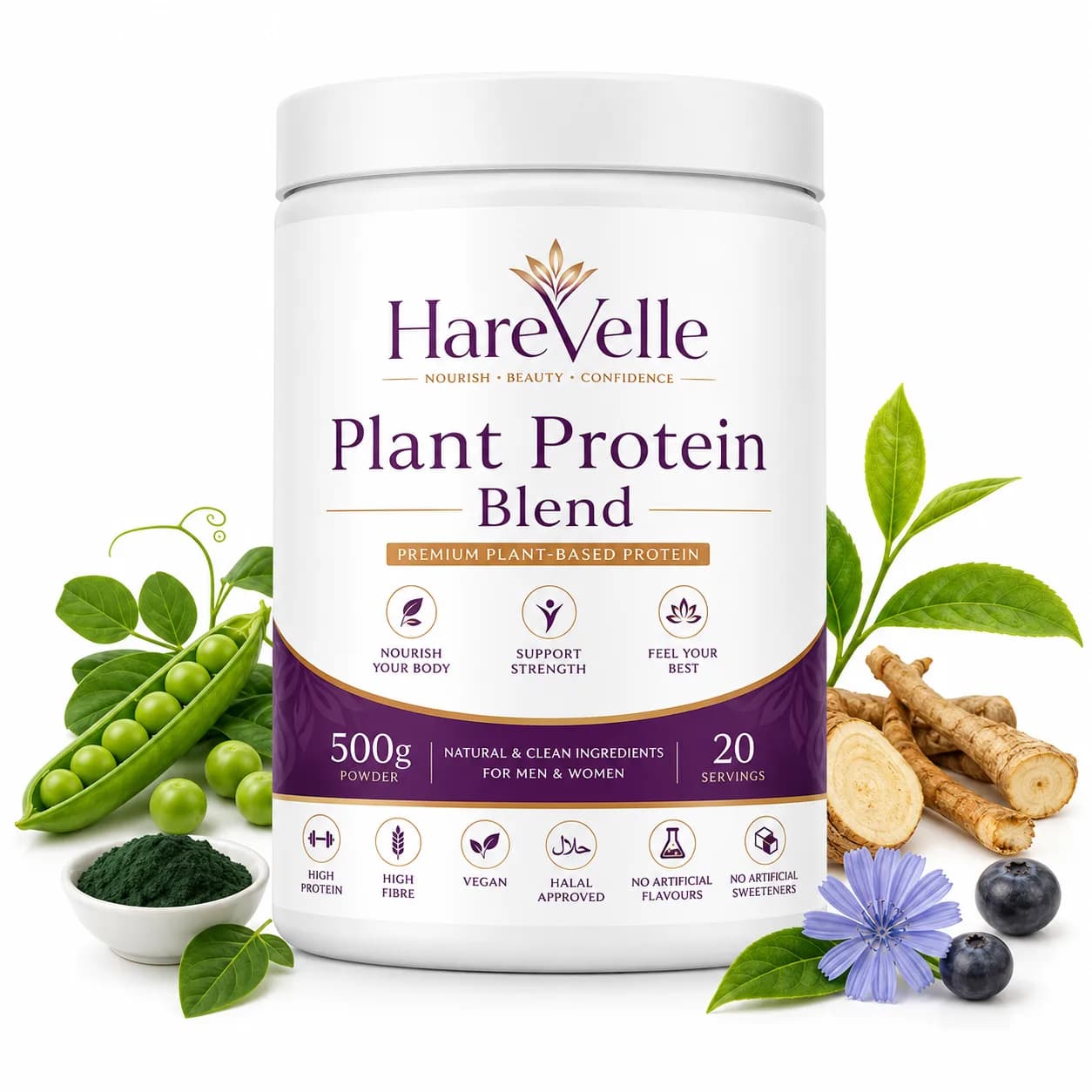 Front of the Plant Protein Blend 500g powder pouch with active nutrition design