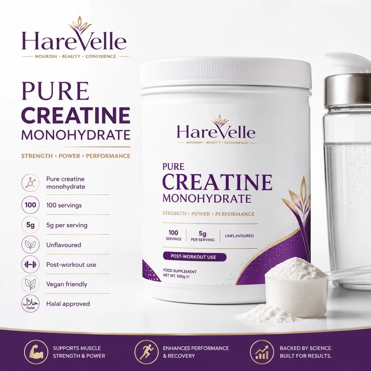 Pure Creatine Monohydrate details panel with serving size